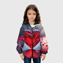 Куртка с капюшоном детская Хрустальное красное сердце на сером фоне с боке, цвет: 3D-черный — фото 2