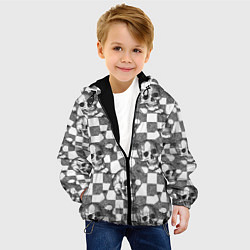 Куртка с капюшоном детская Черепа и клетчатый фон с дырами, цвет: 3D-черный — фото 2