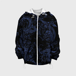 Куртка с капюшоном детская Синий дракон на черном, цвет: 3D-белый