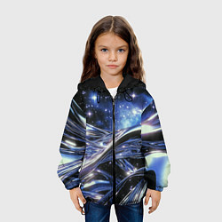 Куртка с капюшоном детская Закрученные линии и звезды - космическая абстракци, цвет: 3D-черный — фото 2