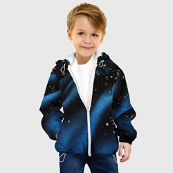 Куртка с капюшоном детская Синяя волнистая текстура на черном, цвет: 3D-белый — фото 2
