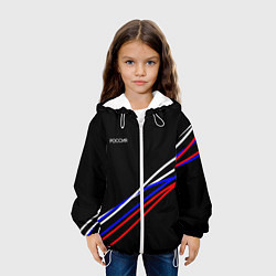 Куртка с капюшоном детская Россия полосы бело-сине-красные на чёрном, цвет: 3D-белый — фото 2