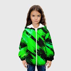 Куртка с капюшоном детская Зеленые мазки краски на черном, цвет: 3D-белый — фото 2