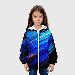 Куртка с капюшоном детская Синии кисти краски на черном, цвет: 3D-белый — фото 2