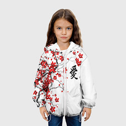 Куртка с капюшоном детская Сакура с иероглифом Любовь, цвет: 3D-белый — фото 2