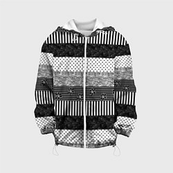 Куртка с капюшоном детская Черно белый полосатый узор из лоскутов, цвет: 3D-белый