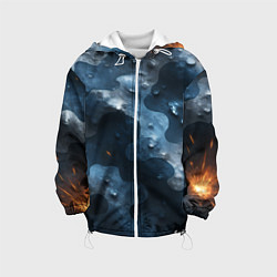 Куртка с капюшоном детская Синий камуфляж с каплями, цвет: 3D-белый
