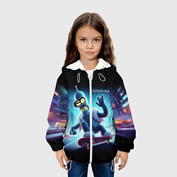 Куртка с капюшоном детская Bender is a skateboarder in neon street - ai art, цвет: 3D-белый — фото 2