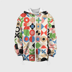Куртка с капюшоном детская Геометрический узор с цветочными элементами - ретр, цвет: 3D-белый