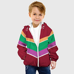 Куртка с капюшоном детская Тёмный красный с полосами, цвет: 3D-белый — фото 2