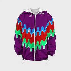 Куртка с капюшоном детская Фиолетовый с искажёнными абстрактными полосами, цвет: 3D-белый