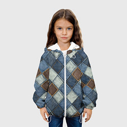 Куртка с капюшоном детская Джинсовый пэчворк ромбовый узор, цвет: 3D-белый — фото 2