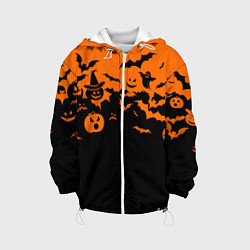 Куртка с капюшоном детская Хэллоуин тыквы и призраки, цвет: 3D-белый