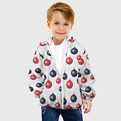 Куртка с капюшоном детская Синие и красные новогодние шары со снежинками, цвет: 3D-белый — фото 2