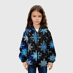 Куртка с капюшоном детская Стилизованный чёрно-синий со снежинками, цвет: 3D-черный — фото 2
