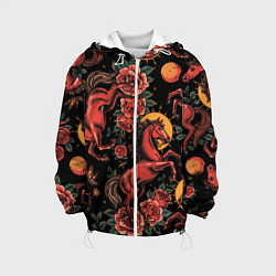 Куртка с капюшоном детская Красная лошадь с розами, цвет: 3D-белый