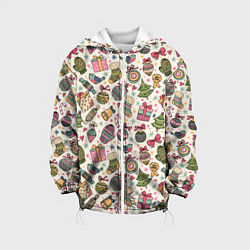 Куртка с капюшоном детская Новогодний паттерн, цвет: 3D-белый