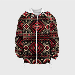 Куртка с капюшоном детская Этнический славянский орнамент, цвет: 3D-белый