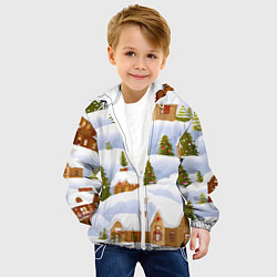 Куртка с капюшоном детская Новогодние домики и елочки, цвет: 3D-белый — фото 2