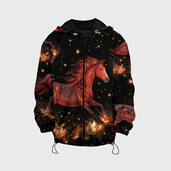 Куртка с капюшоном детская Огненные лошади - паттерн, цвет: 3D-черный