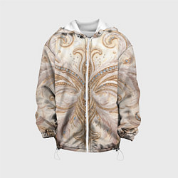 Куртка с капюшоном детская Перламутровый орнамент с перьями, цвет: 3D-белый