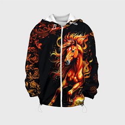 Куртка с капюшоном детская Огненный конь в русской хохломе, цвет: 3D-белый