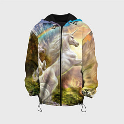 Куртка с капюшоном детская Радужный единорог, цвет: 3D-черный