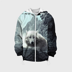 Куртка с капюшоном детская Волк в горах, цвет: 3D-белый