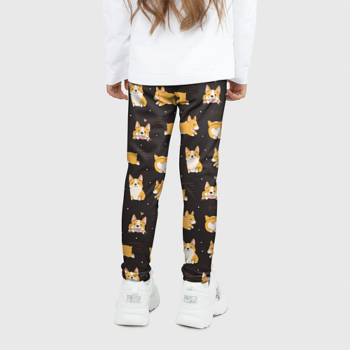Детские легинсы Вельш корги бемброк - забавные щенки паттерн / 3D-принт – фото 4