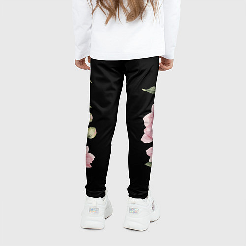 Детские легинсы Пионы на чёрном / 3D-принт – фото 4