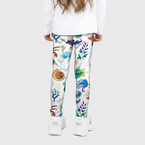 Детские легинсы Морской паттерн с крабами и водорослями / 3D-принт – фото 4