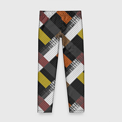Леггинсы для девочки Коричнево-горчичный с серым полосатый пэчворк, цвет: 3D-принт