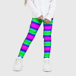 Леггинсы для девочки Зеленый и фиолетовые яркие неоновые полосы striped, цвет: 3D-принт — фото 2