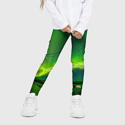 Леггинсы для девочки Абстрактное полярное сияние - Зелёный, цвет: 3D-принт — фото 2