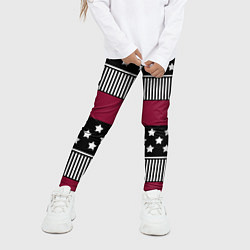 Леггинсы для девочки Burgundy black striped pattern, цвет: 3D-принт — фото 2