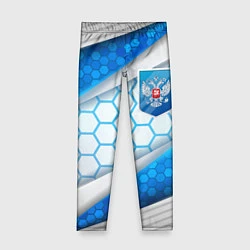 Леггинсы для девочки Синий герб России на объемном фоне, цвет: 3D-принт