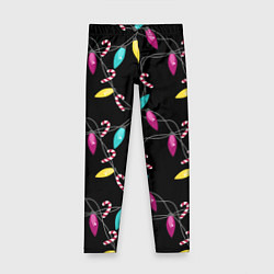 Леггинсы для девочки Новогодняя гирлянда черная, цвет: 3D-принт