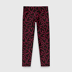 Леггинсы для девочки Розовые сердечки на темном фоне, цвет: 3D-принт
