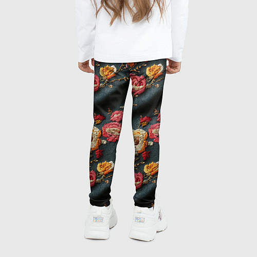 Детские легинсы Эффект вышивки разные цветы / 3D-принт – фото 4