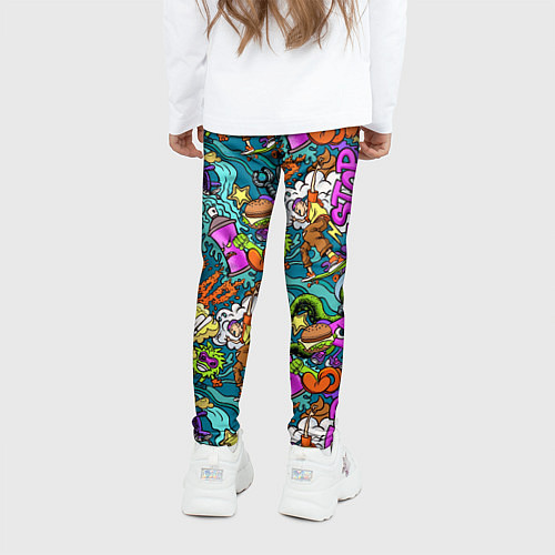 Детские легинсы Поп-арт взрыв с инопланетянином и черепом / 3D-принт – фото 4