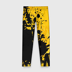 Леггинсы для девочки Пятна черной краски на желтом фоне, цвет: 3D-принт