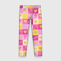 Леггинсы для девочки Барби: желтые и розовые квадраты паттерн, цвет: 3D-принт