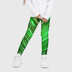 Леггинсы для девочки Зелёные неон полосы киберпанк, цвет: 3D-принт — фото 2