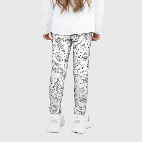 Детские легинсы Черно-белый новогодний патерн / 3D-принт – фото 4