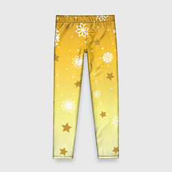 Леггинсы для девочки Снежинки и звезды на желтом, цвет: 3D-принт