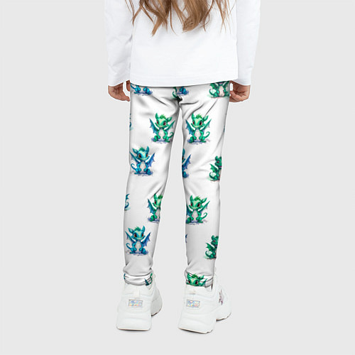 Детские легинсы Дракончики зеленые и синие - паттерн акварельный / 3D-принт – фото 4