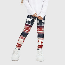 Леггинсы для девочки Олени белые и красные свитер новогодний, цвет: 3D-принт — фото 2