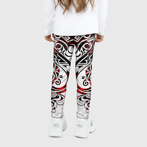 Детские легинсы Чёрно красные трайбл узоры / 3D-принт – фото 4