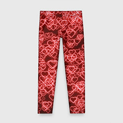 Леггинсы для девочки Неоновые сердечки красные, цвет: 3D-принт