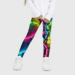 Леггинсы для девочки Трещина - неон, цвет: 3D-принт — фото 2
